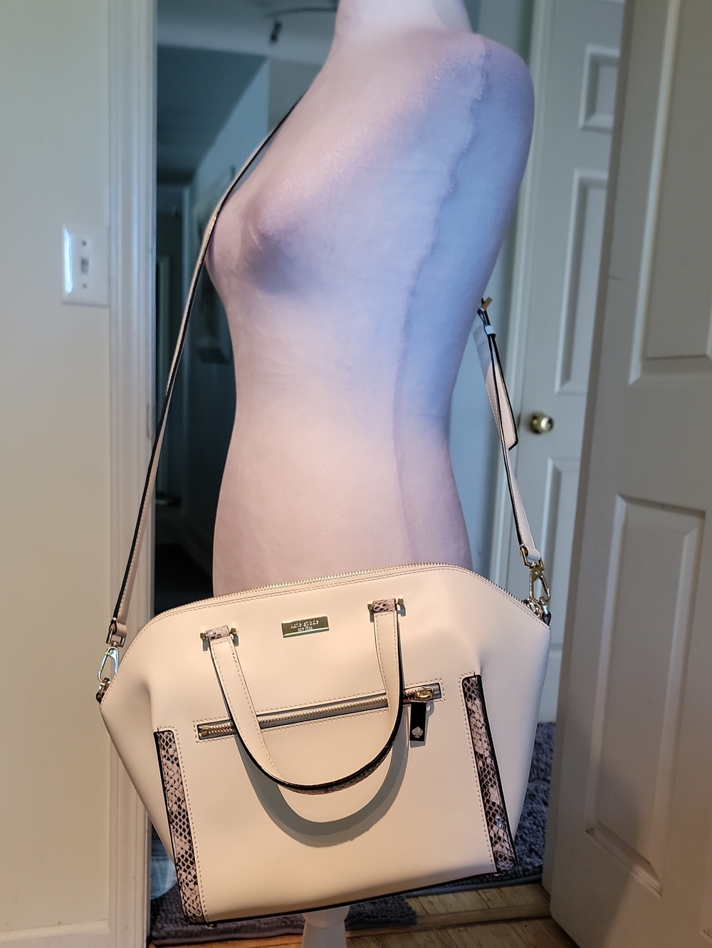 Kate Spade Cream Shoulder Tote with Snake-Trim